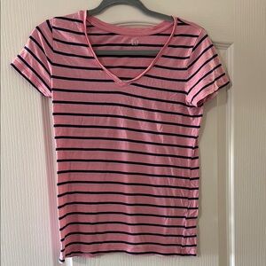 Pink Striped V-Neck Women's Top